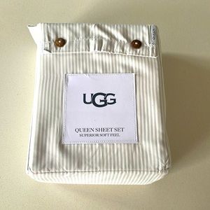 New UGG Queen Sheet Set Color White/Gray Stripe Pattern